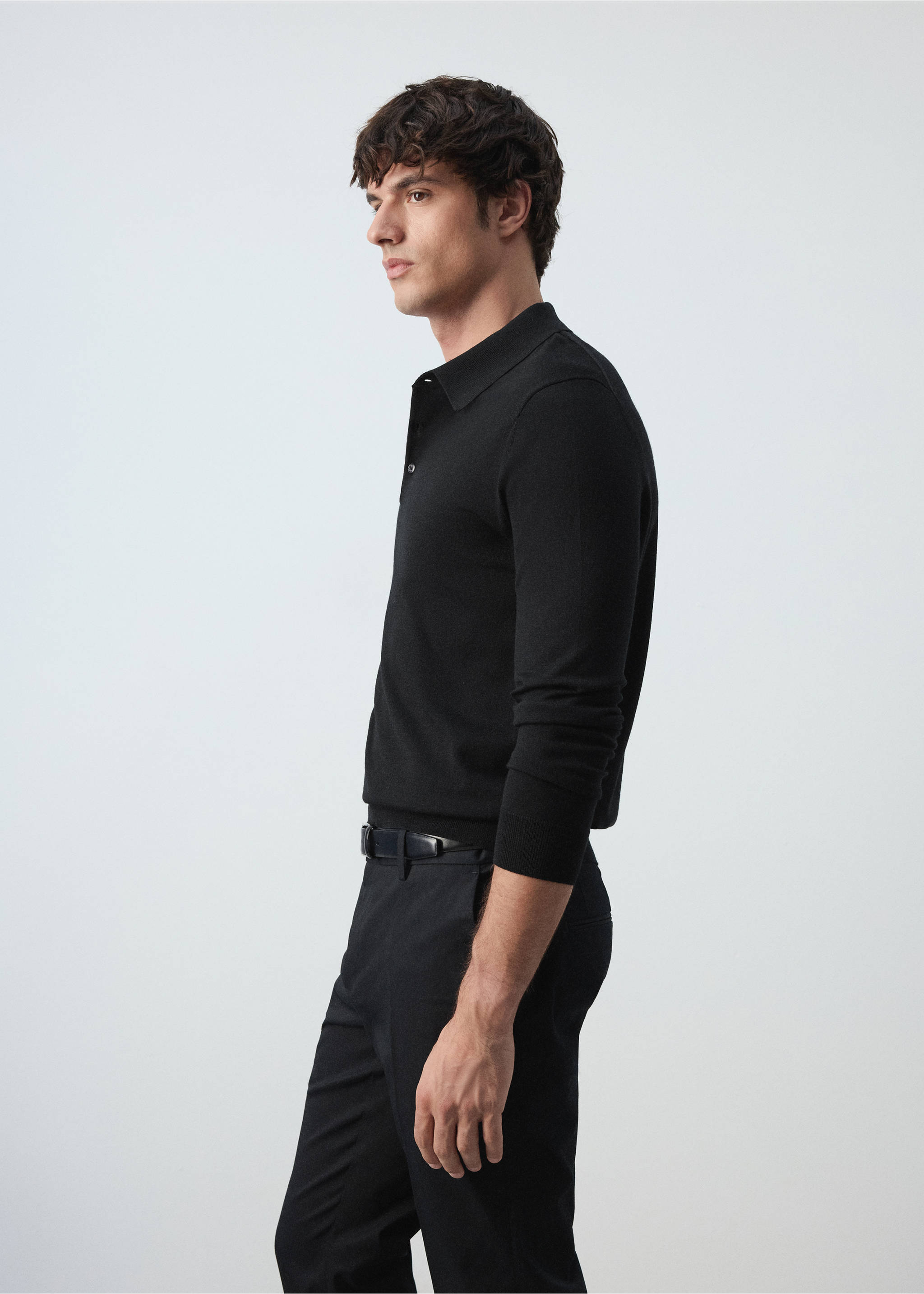 100% fine-knit wool polo sweater - Деталь изделия 2, Черный. Ref: 37055981-00.
