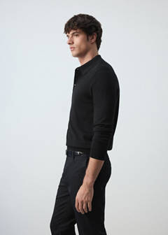Fine-knit polo jumper in 100% merino wool — Black 5