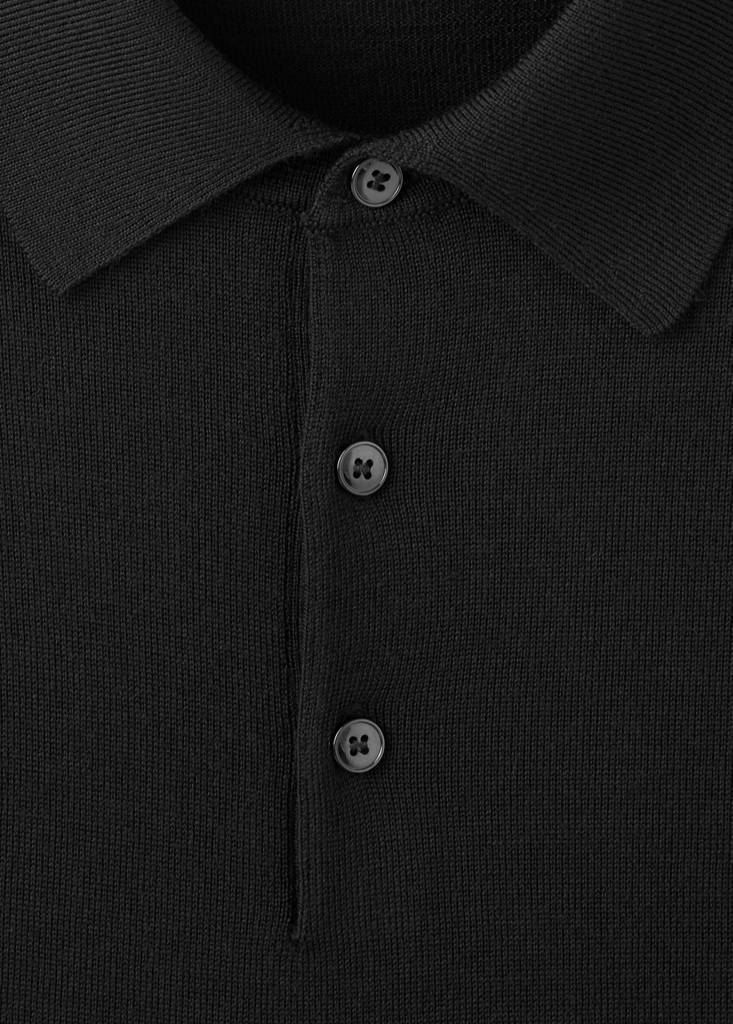 Fine-knit 100% merino wool polo jumper — Black