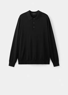 Fine-knit polo jumper in 100% merino wool — Black 6