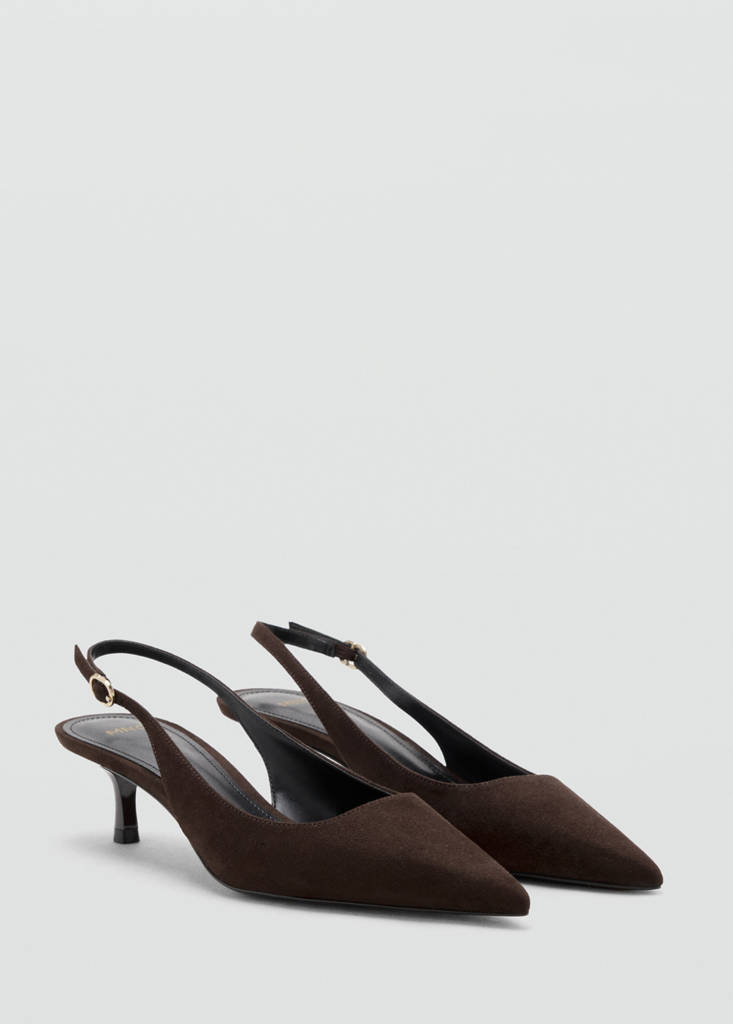 Pointed kitten-heel shoes — Chocolate