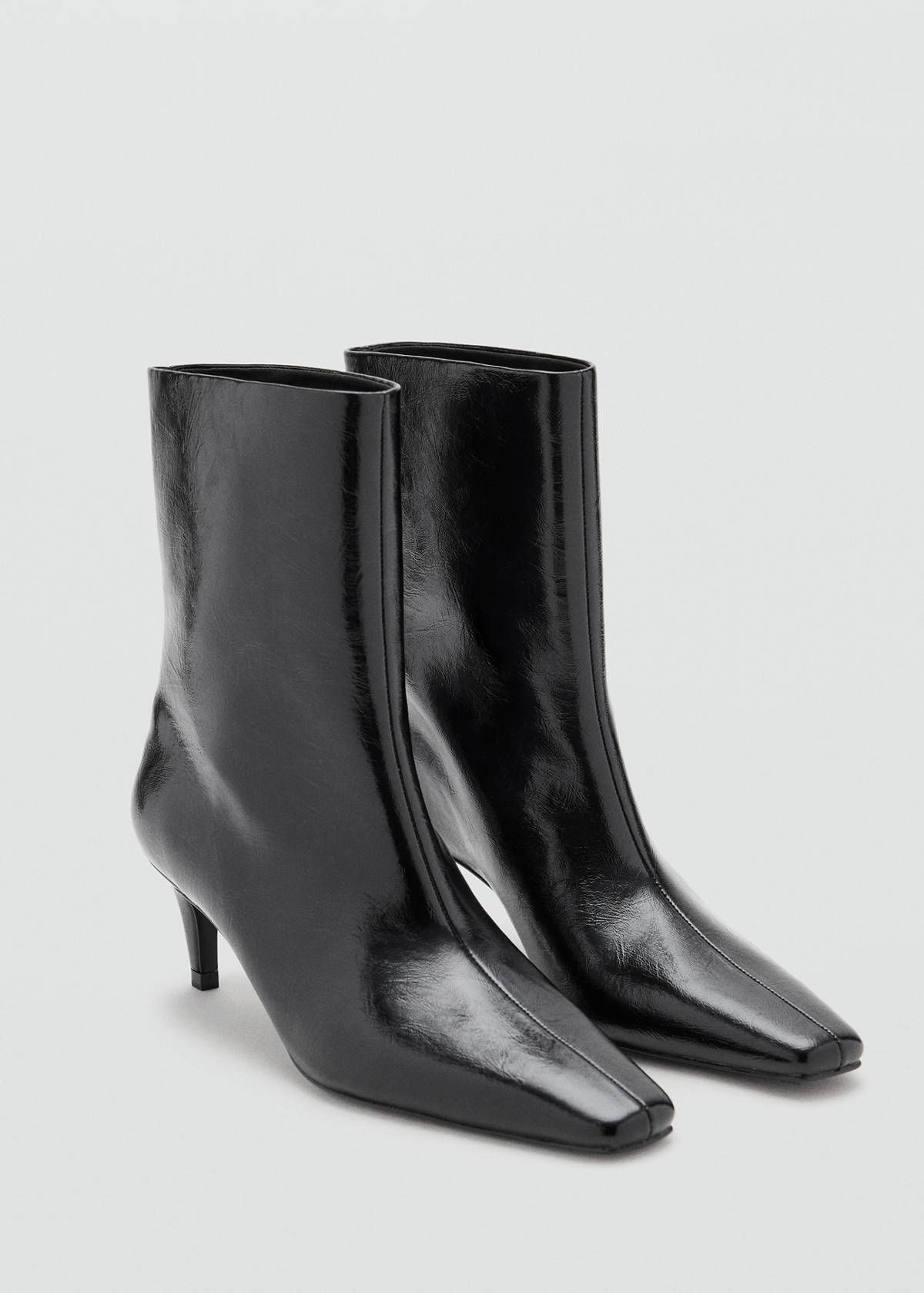 Square-toe suede heeled ankle boot — Black