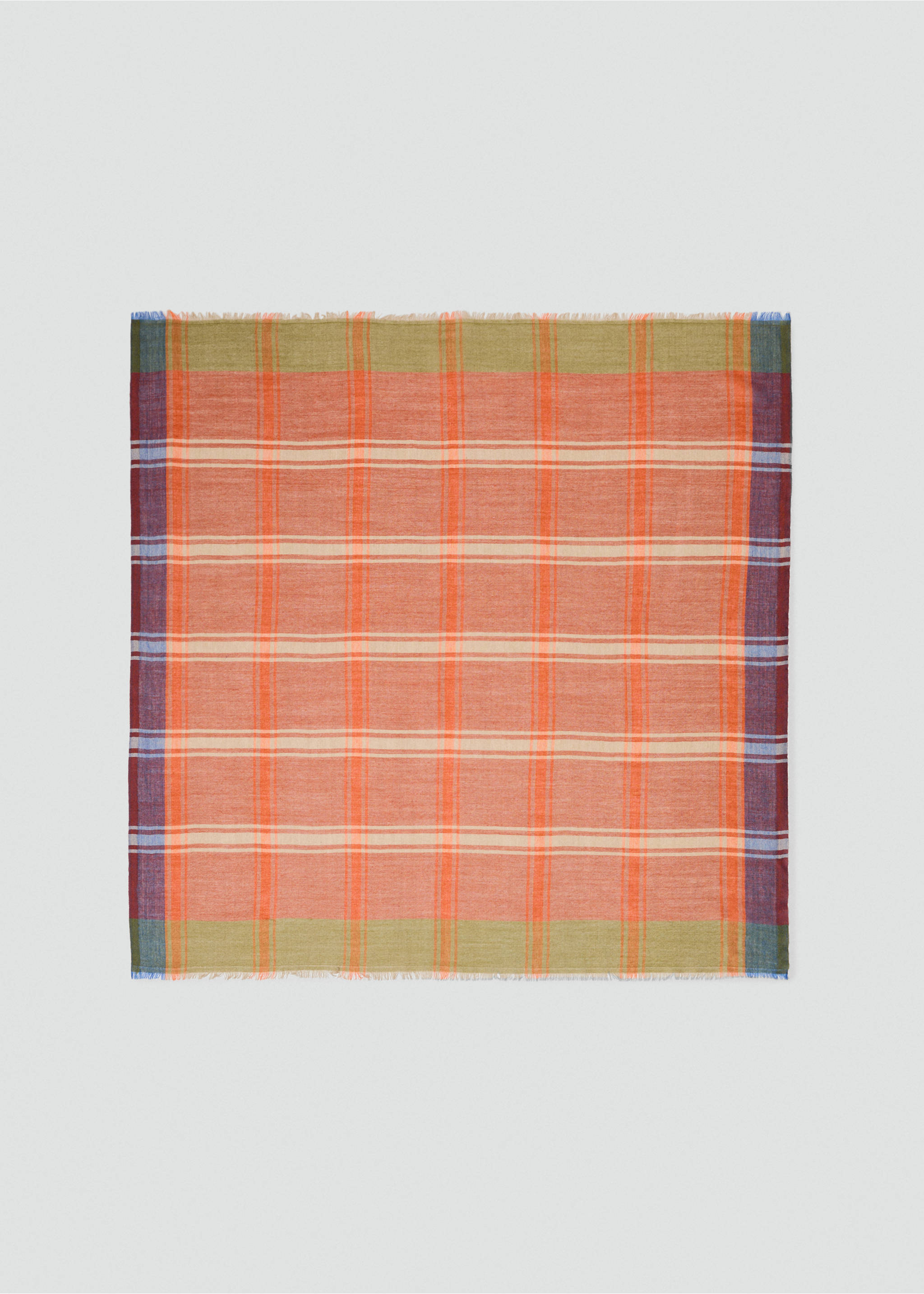 100% wool plaid scarf - Details of the article 2, Orange. Ref: 37055984-00.