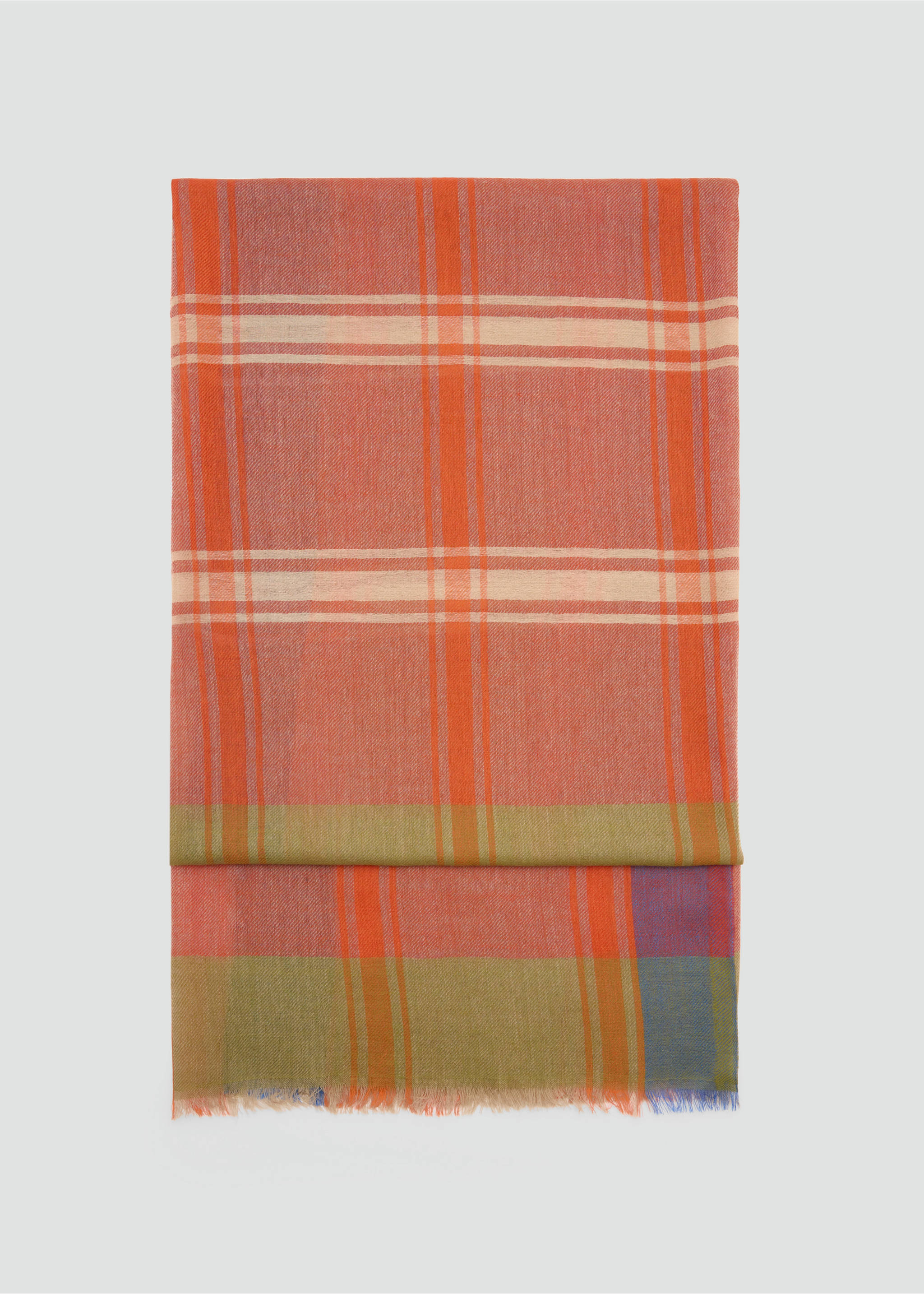 100% wool plaid scarf - Article without model, Orange. Ref: 37055984-00.
