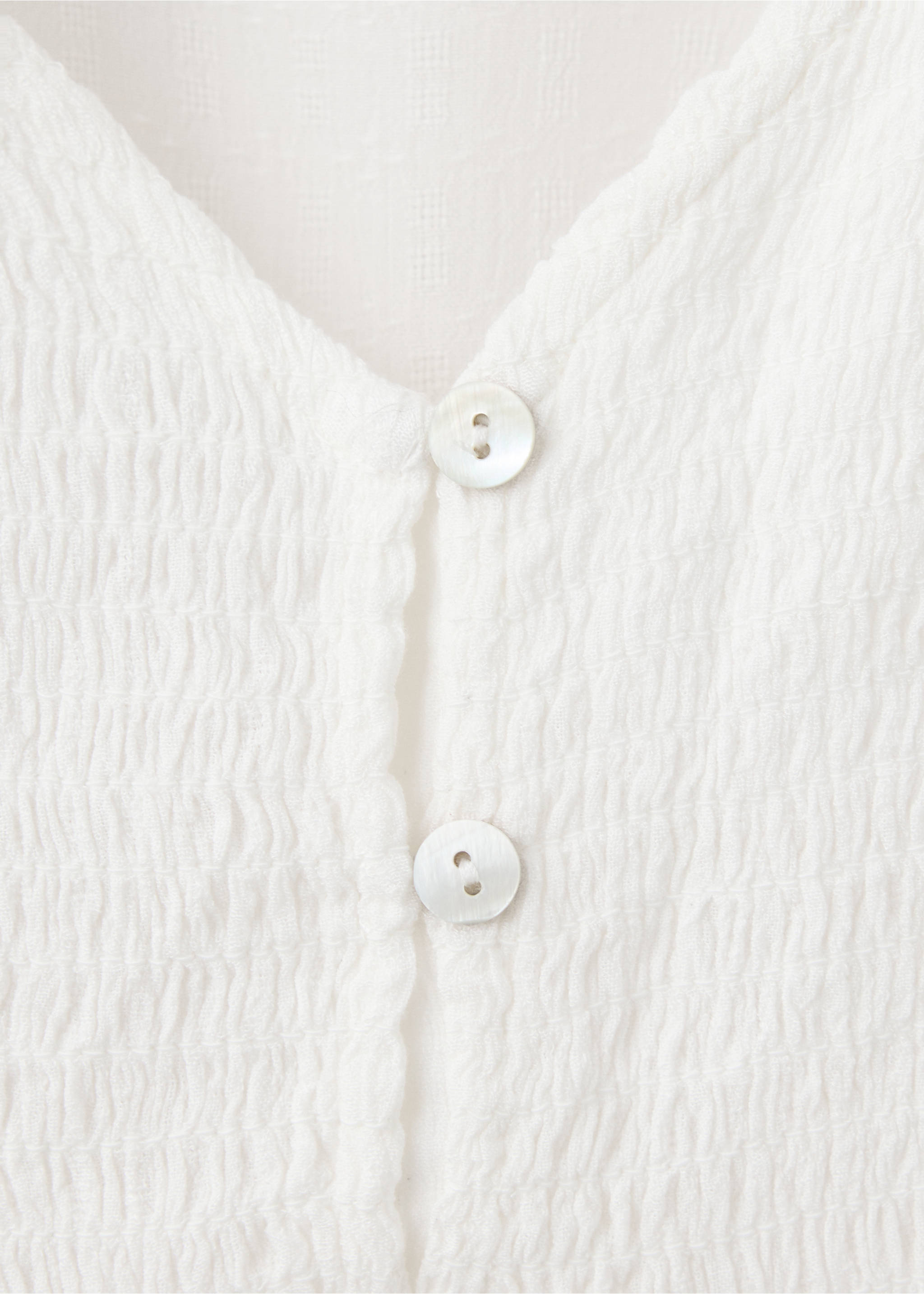 Gathered blouse with V-neckline - Details of the article 8, Off White. Ref: 37055987-00.