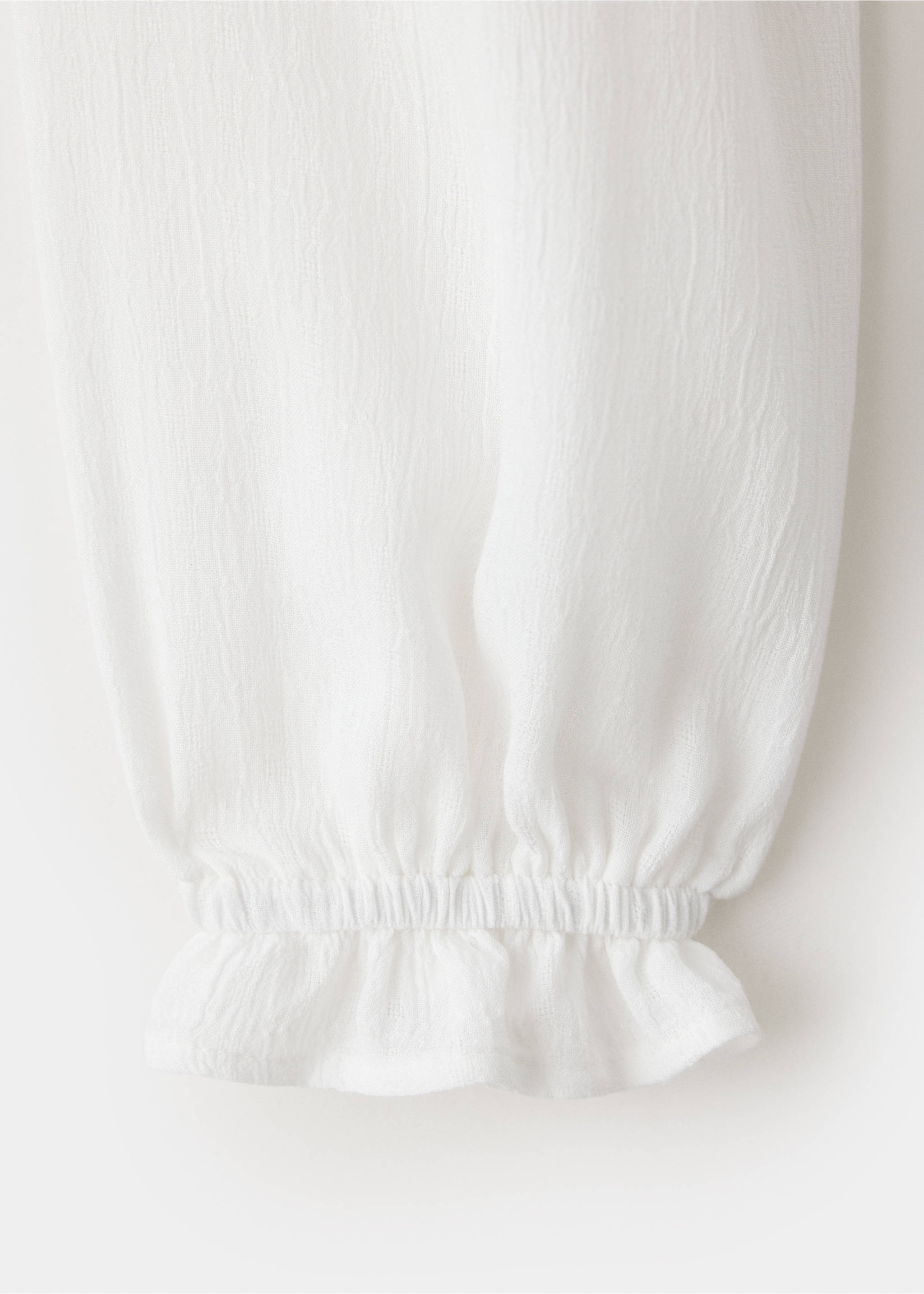 Gathered blouse with V-neckline - Details of the article 0, Off White. Ref: 37055987-00.