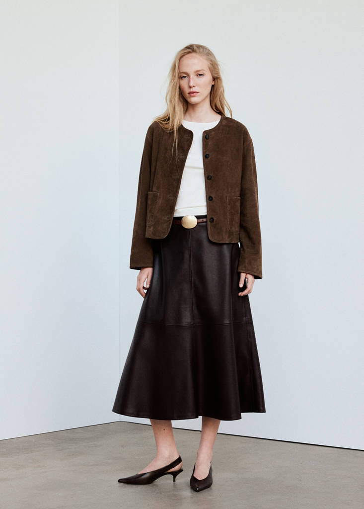 Faux leather A-line skirt — Chocolate