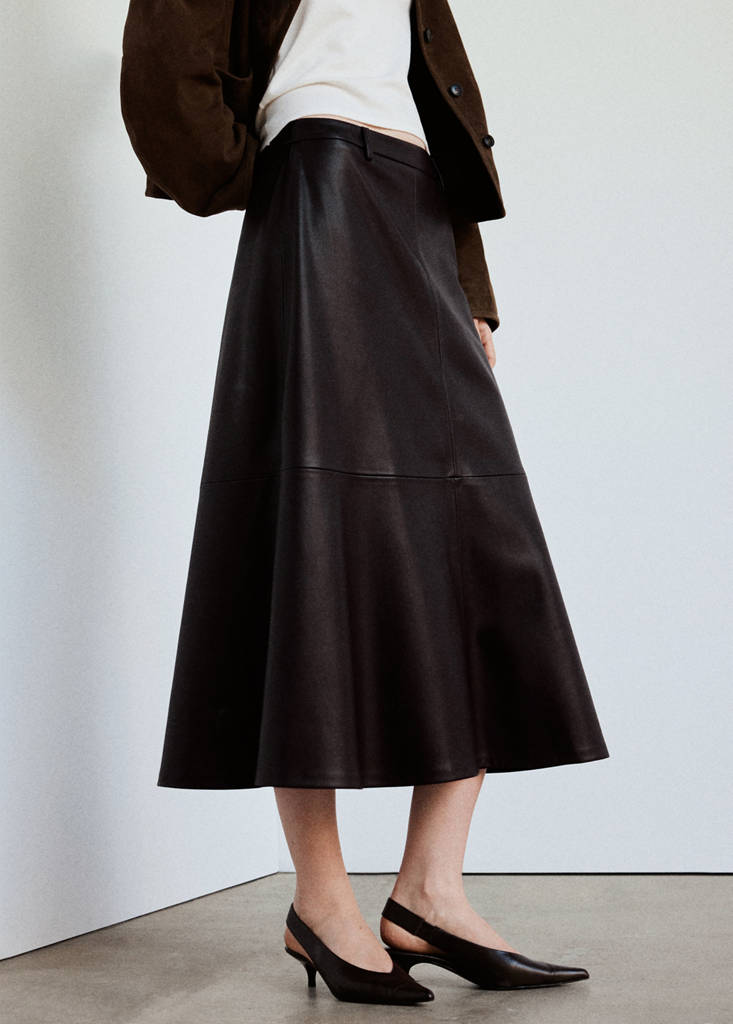 Faux leather A-line skirt — Chocolate