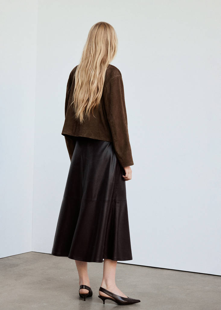 Faux leather A-line skirt — Chocolate
