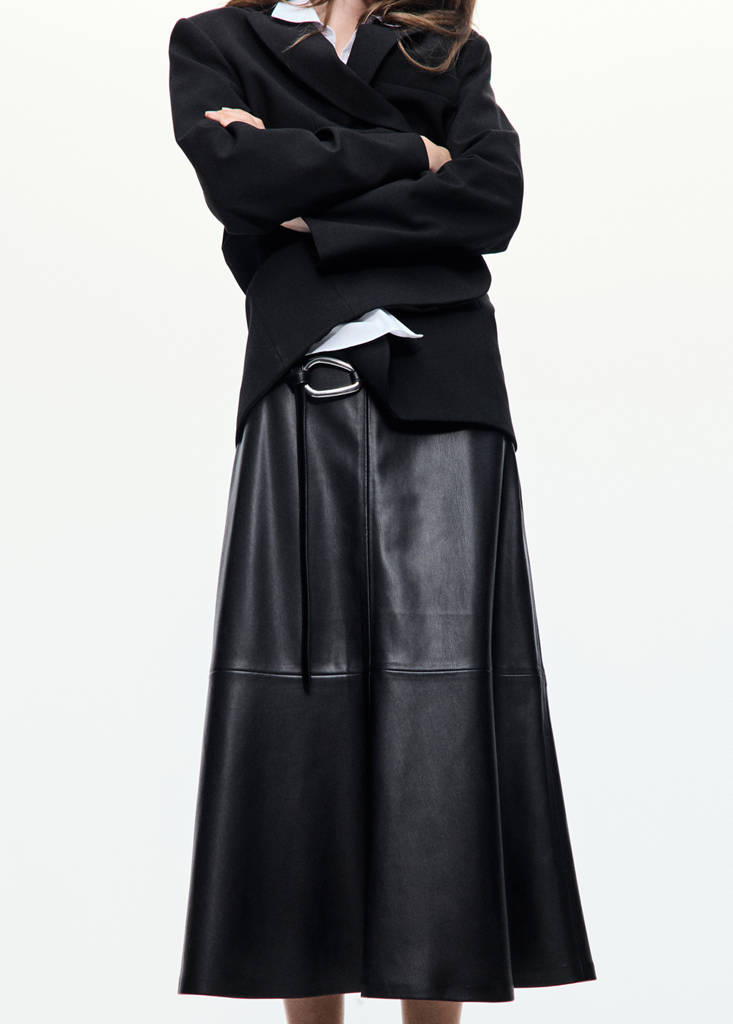 Faux leather A-line skirt — Black