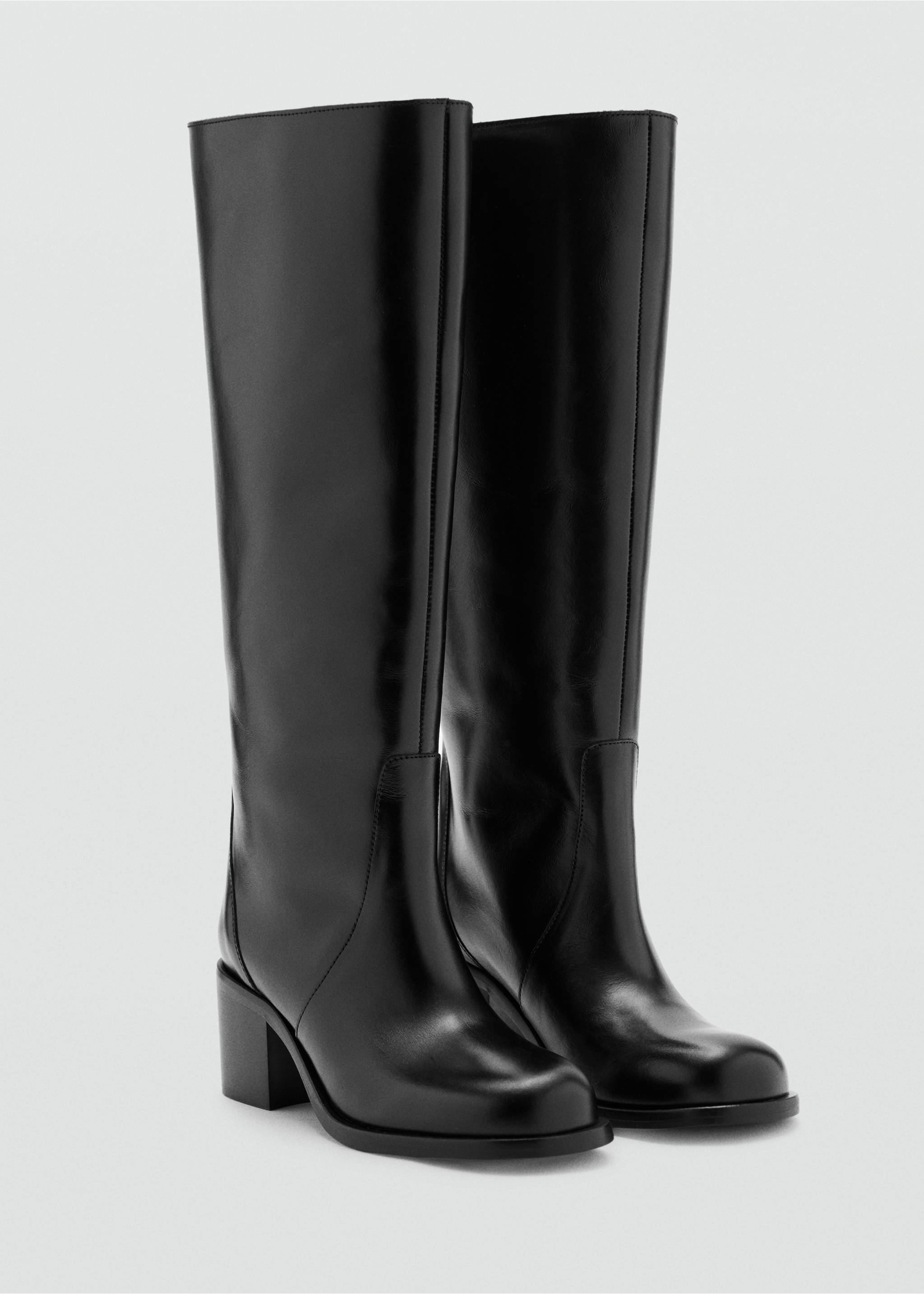 Bota 100% piel tacón - Plano medio, Negro. Ref: 37055989-00.