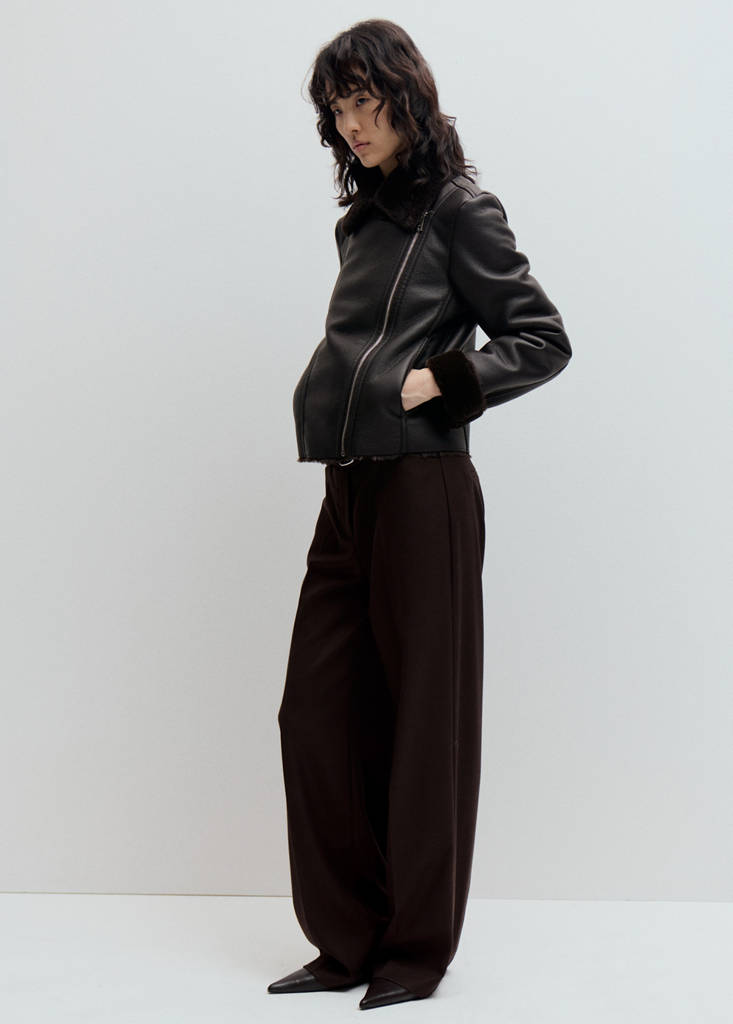 Faux-fur biker jacket — Chocolate