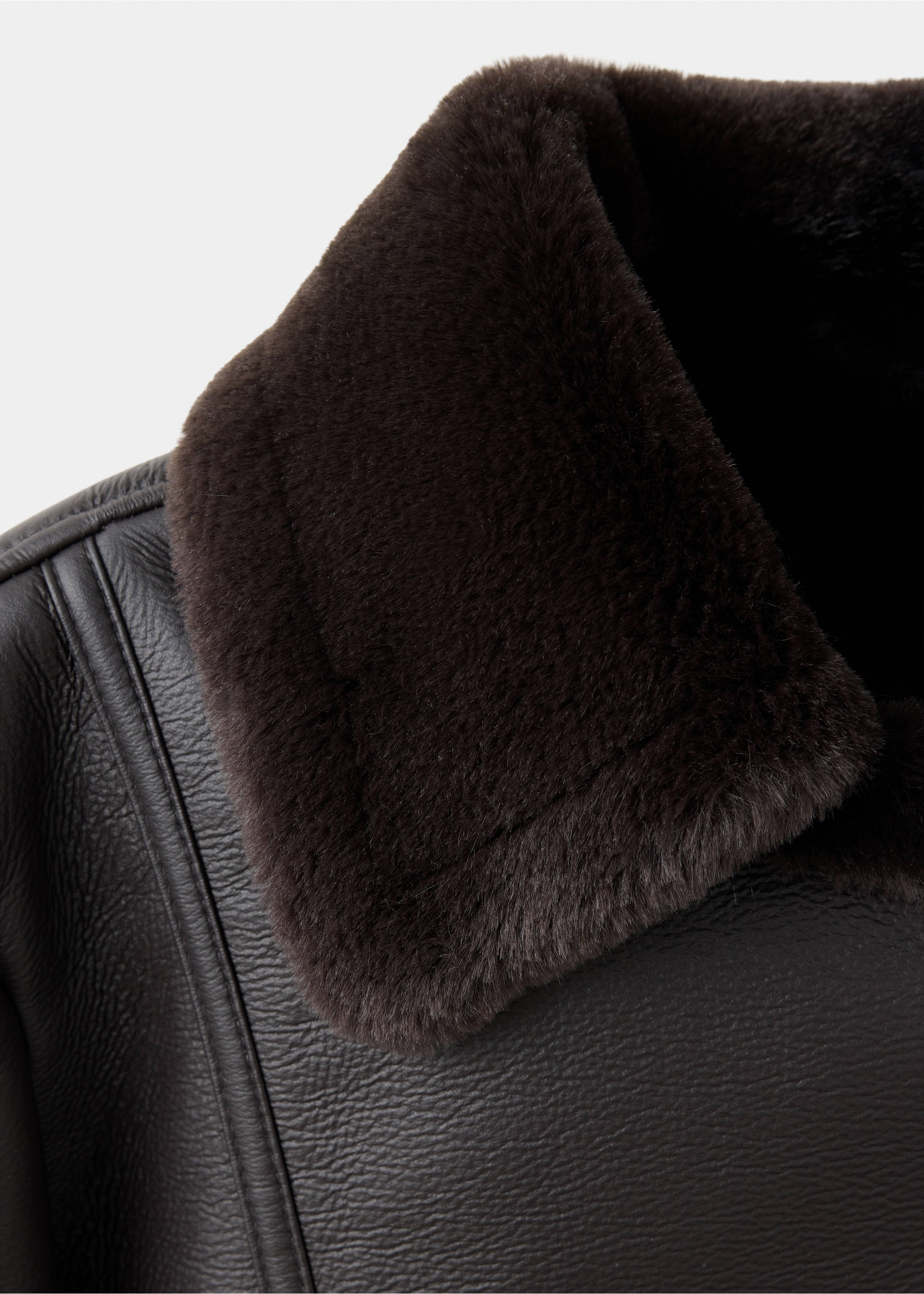 Faux-fur biker jacket - Details of the article 0, Chocolate. Ref: 37055990-00.
