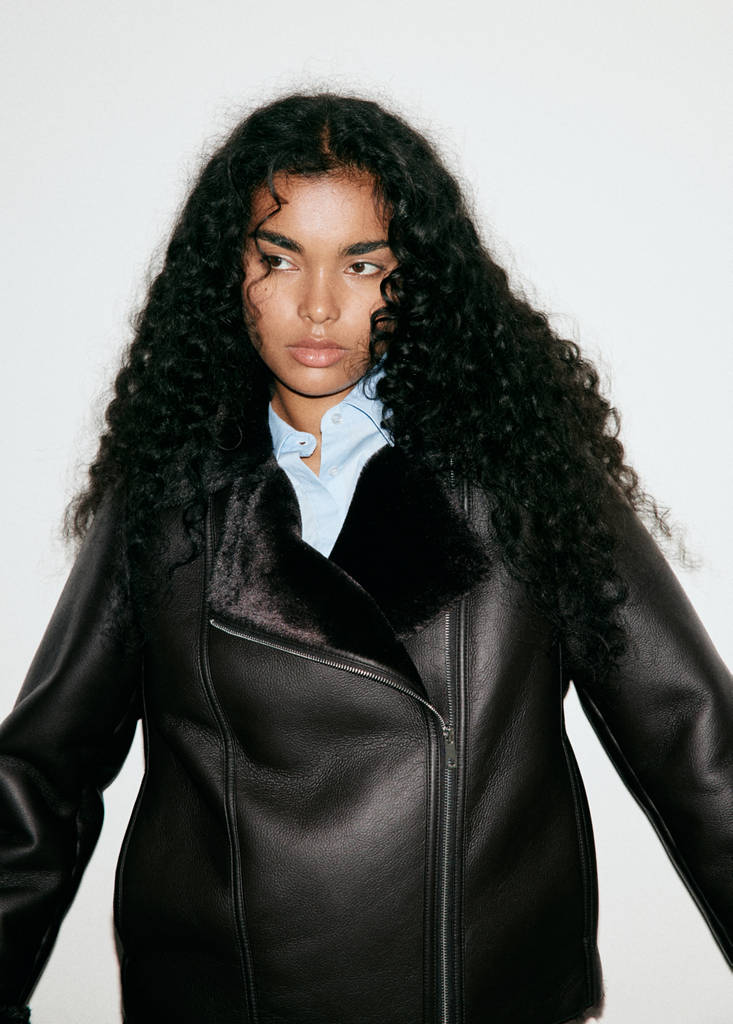 Faux-fur biker jacket — Chocolate