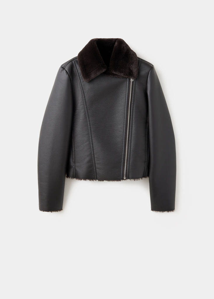 Faux-fur biker jacket — Chocolate