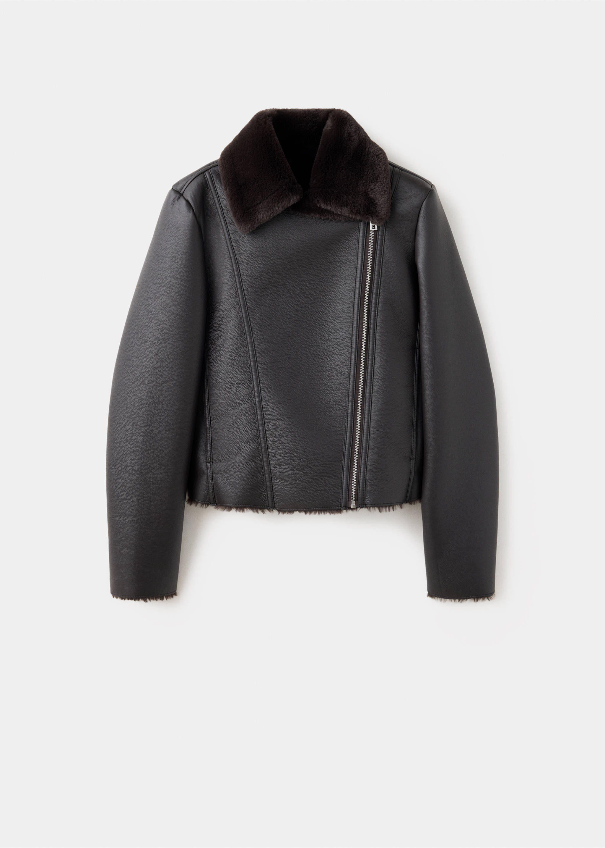 Faux-fur biker jacket - Article without model, Chocolate. Ref: 37055990-00.