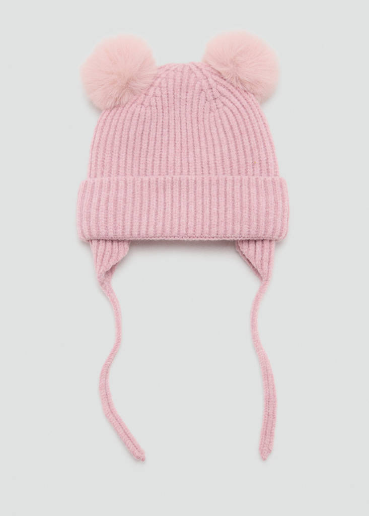 Knitted pom-pom hat — Pale Pink