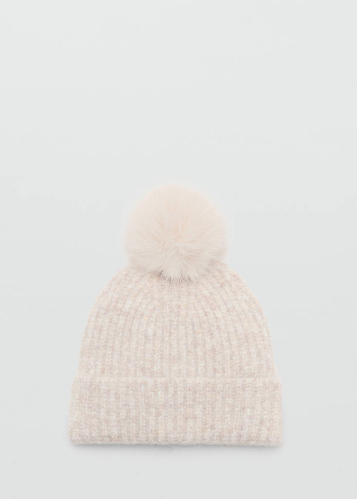 Pom pom cable-knit beanie — Sand