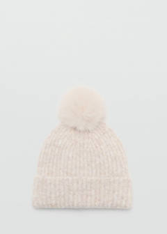 Pom pom cable-knit beanie — Sand 1