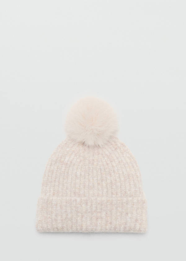 Pom pom cable-knit beanie — Sand