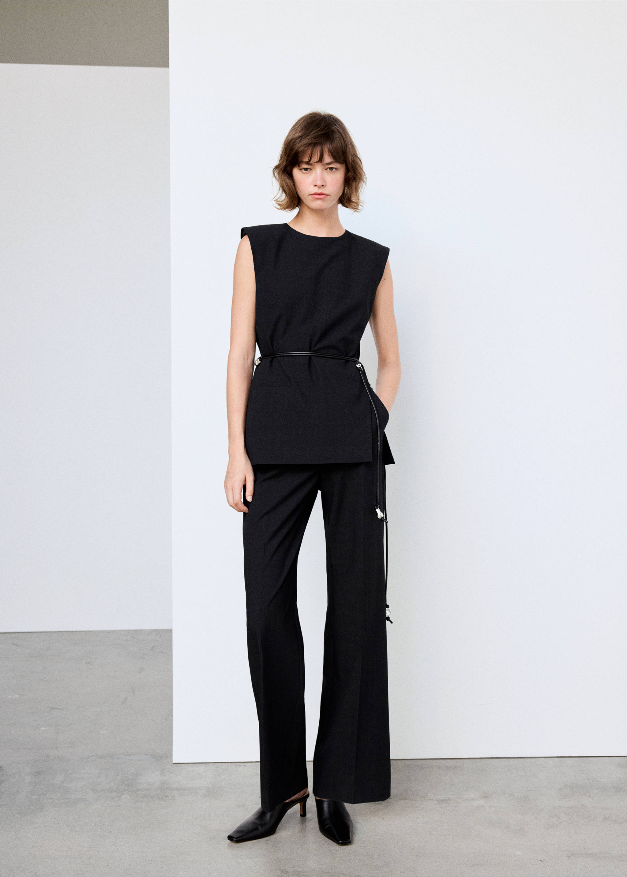 Combined jumpsuit with beaded belt - General plane, Black. Ref: 37055994-00.