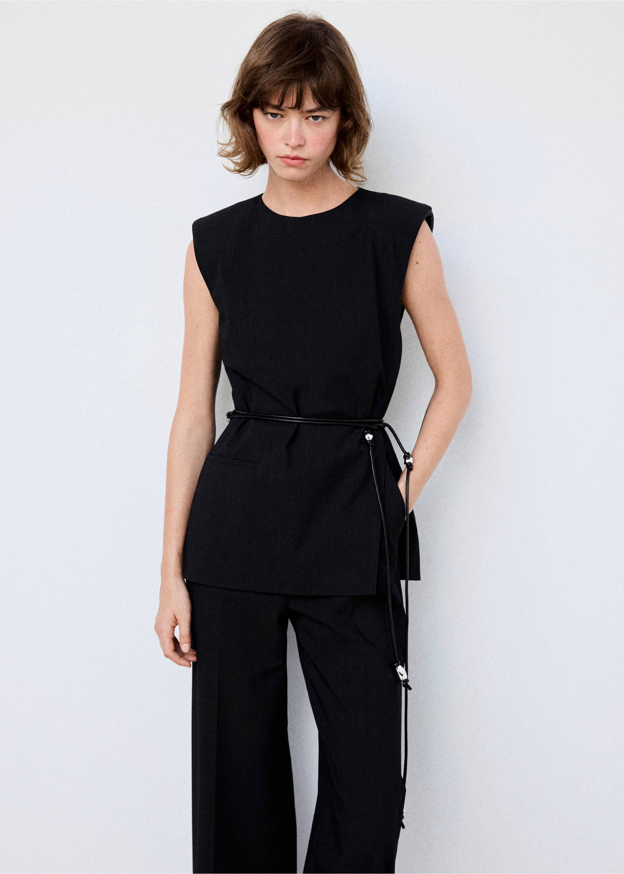 Combined jumpsuit with beaded belt - Medium plane, Black. Ref: 37055994-00.