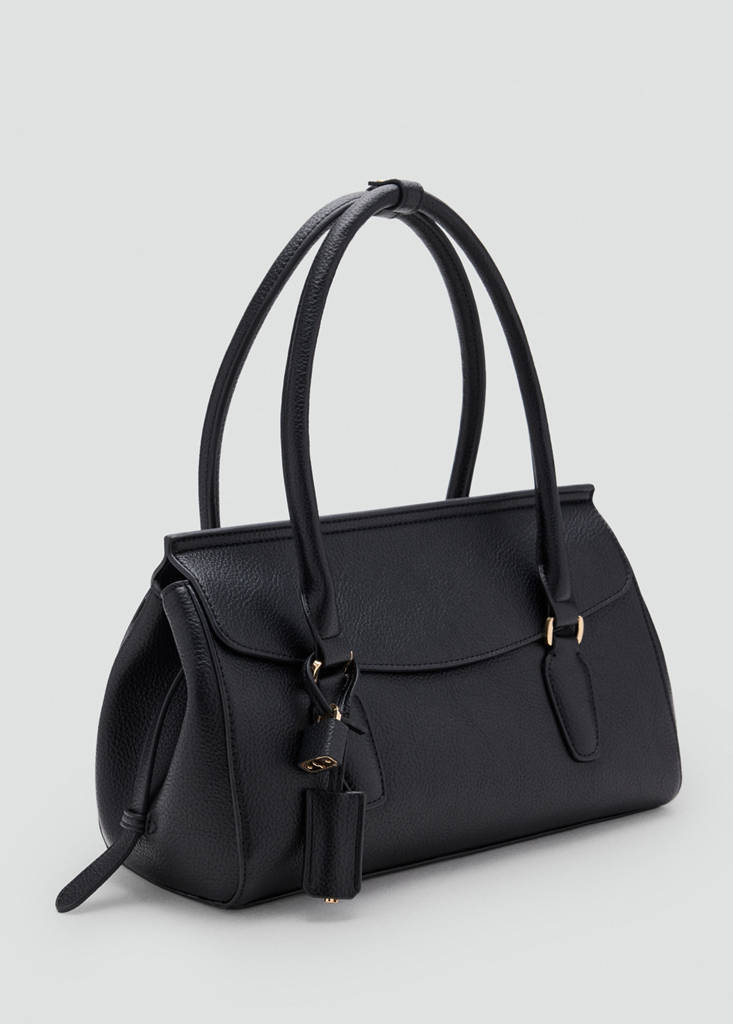 Leather-effect shoulder bag with charm detail — Black