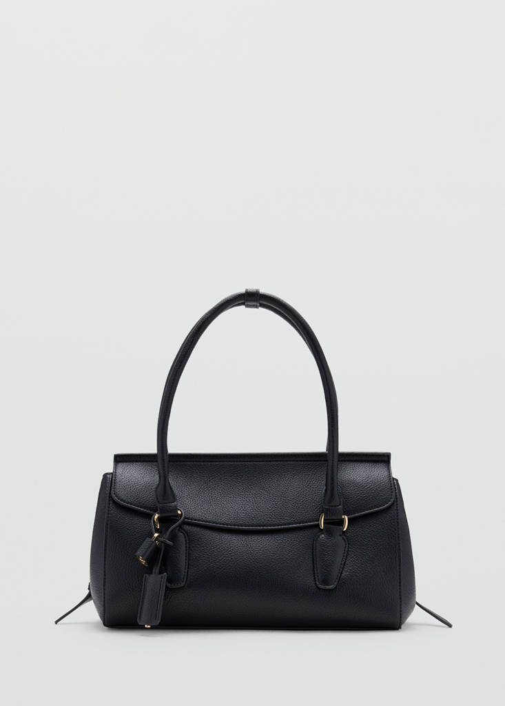 Leather-effect shoulder bag with charm detail — Black