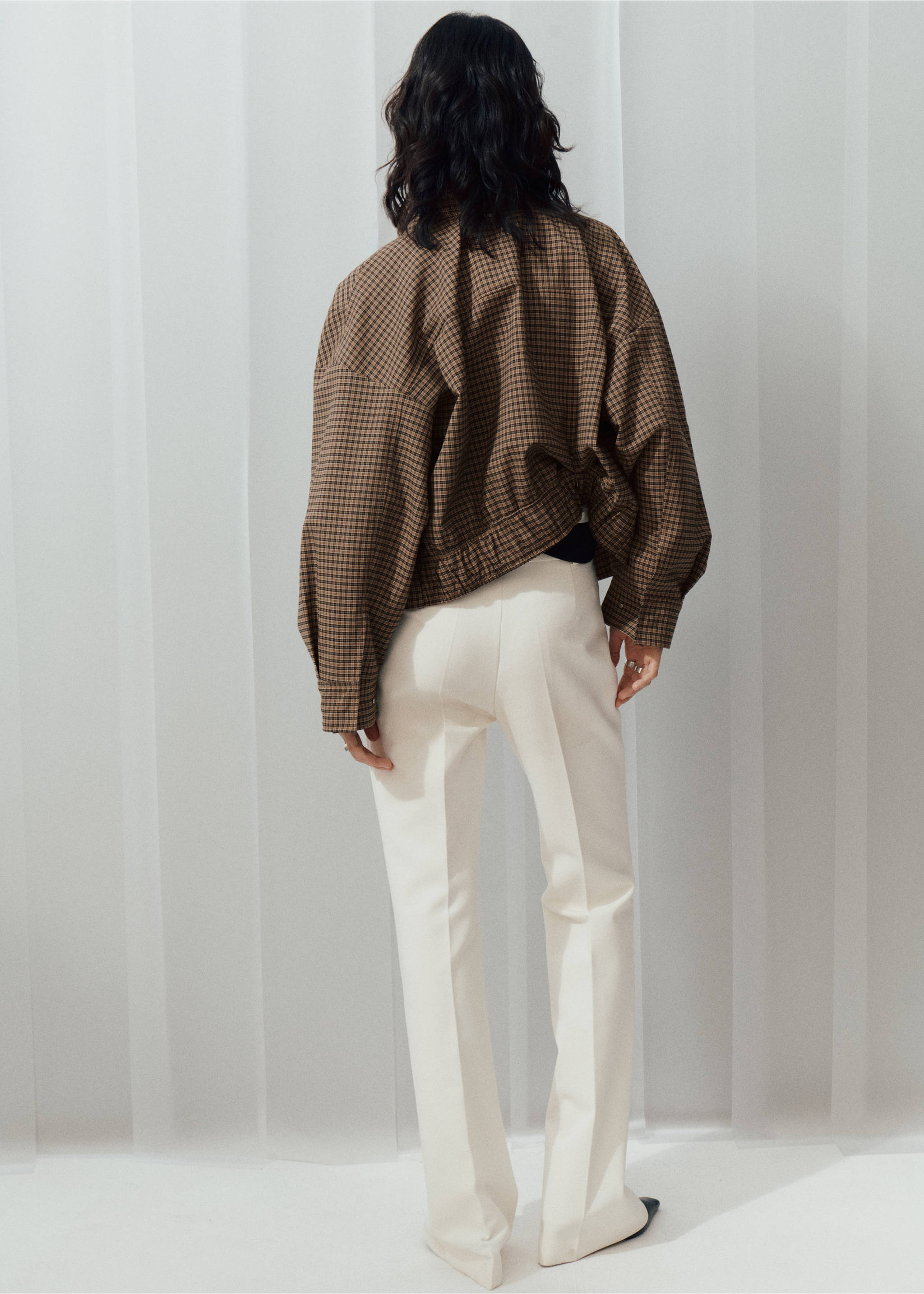 Checked funnel-neck jacket - Reverse of the article, Brown. Ref: 37056000-00.