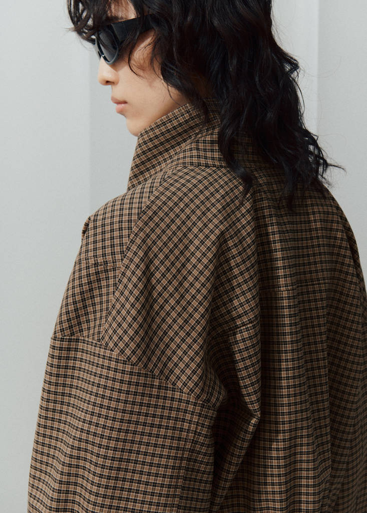 Checked jacket with funnel neck - thumbnail 6