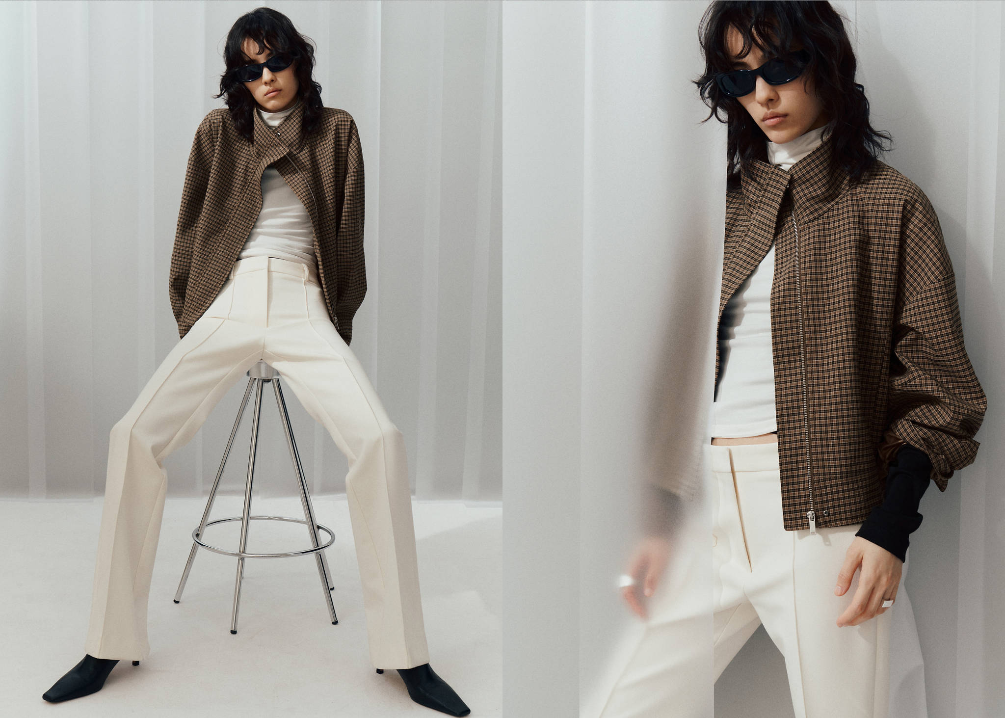 Checked jacket with funnel neck - Panoramic plane