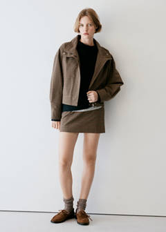 Checked jacket with funnel neck — Brown 10