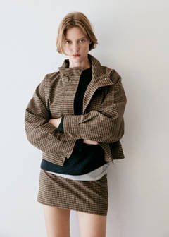 Checked jacket with funnel neck — Brown 9