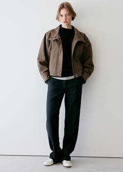 Checked jacket with funnel neck — Brown 13