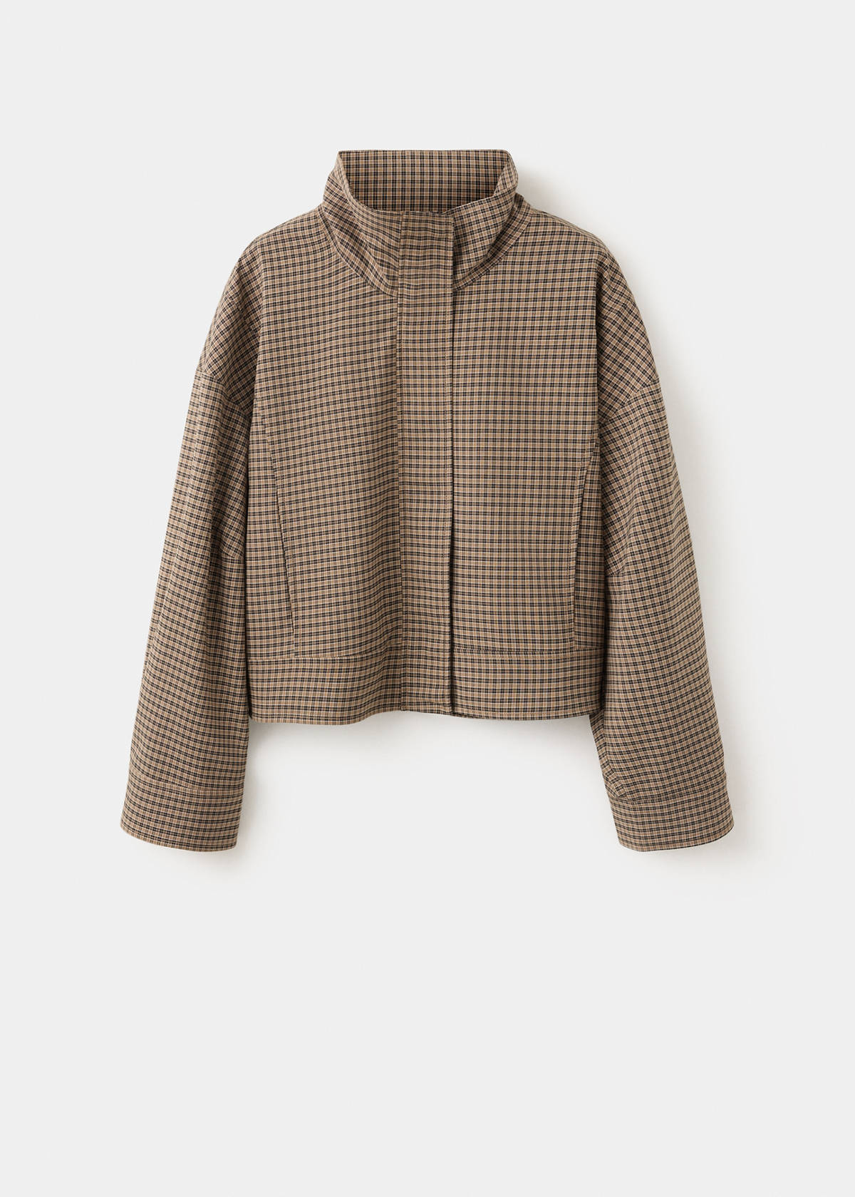 Checked jacket with funnel neck — Brown