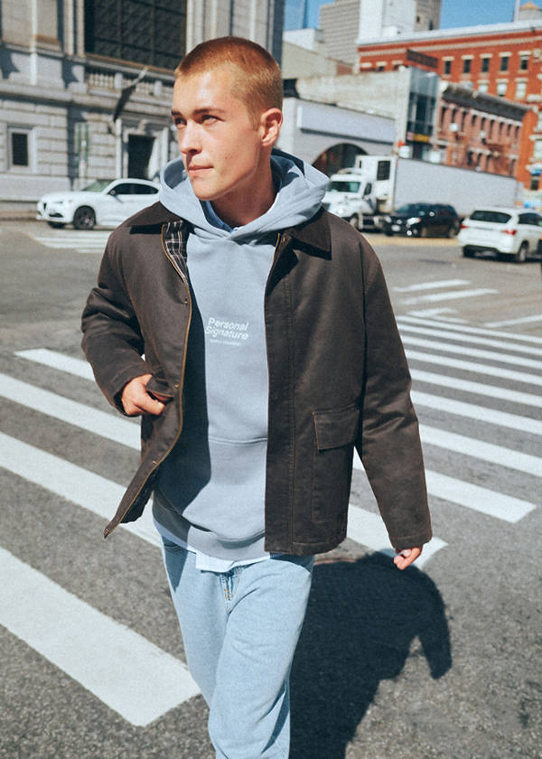 Cotton hooded sweatshirt with text print — Blue
