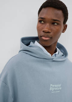Cotton hooded sweatshirt with text print — Blue 3