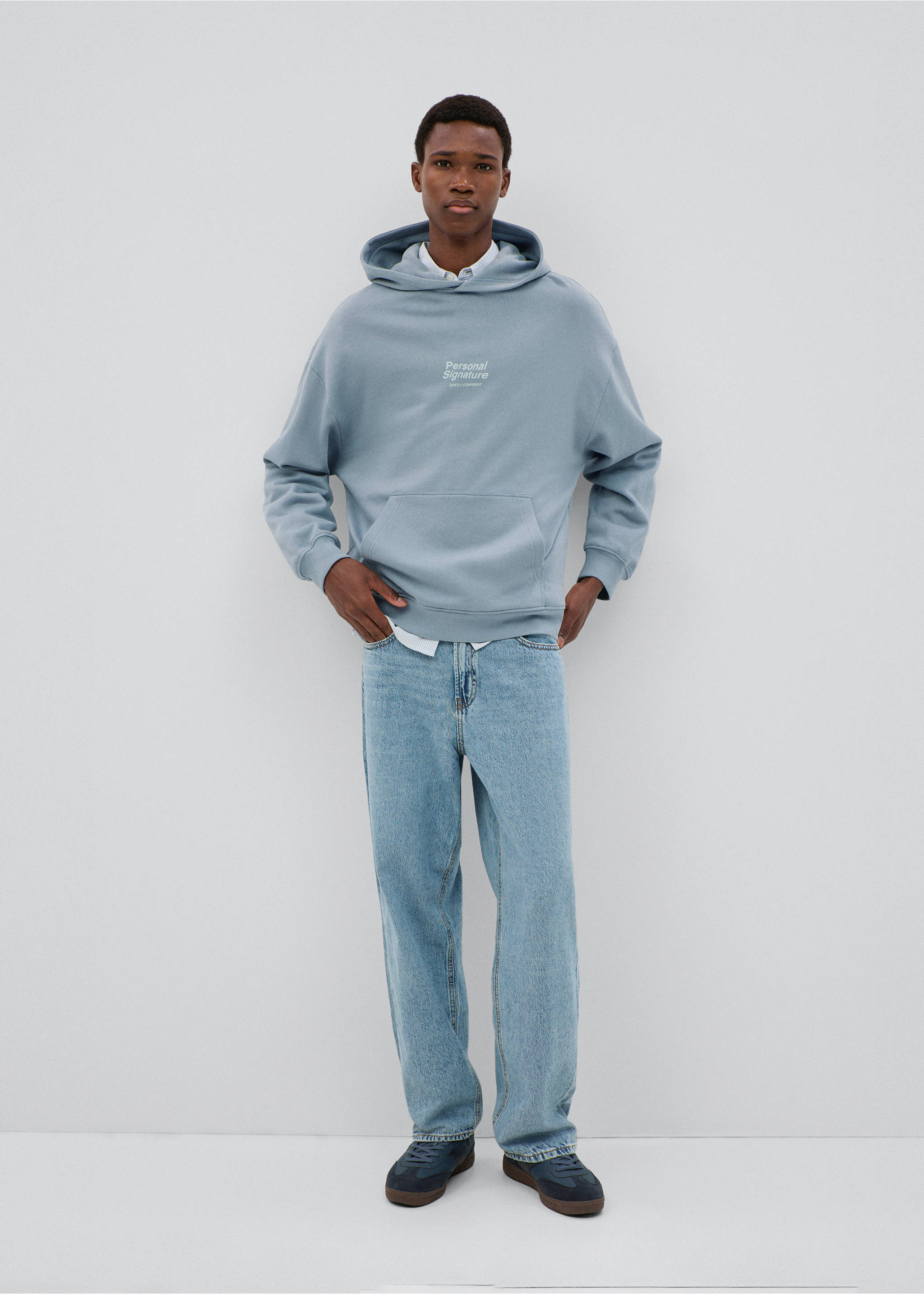 Cotton hooded sweatshirt with text print - General plane, Blue. Ref: 37056003-01.