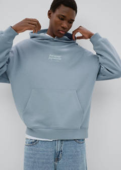 Cotton hooded sweatshirt with text print — Blue 8