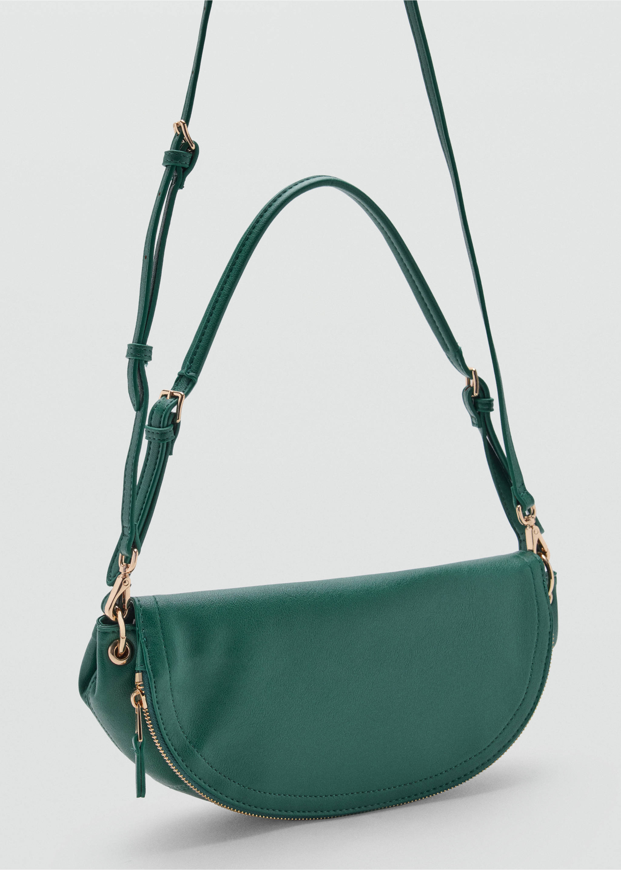 Leather-effect half-moon shoulder bag - Medium plane, Emerald Green. Ref: 37056004-00.