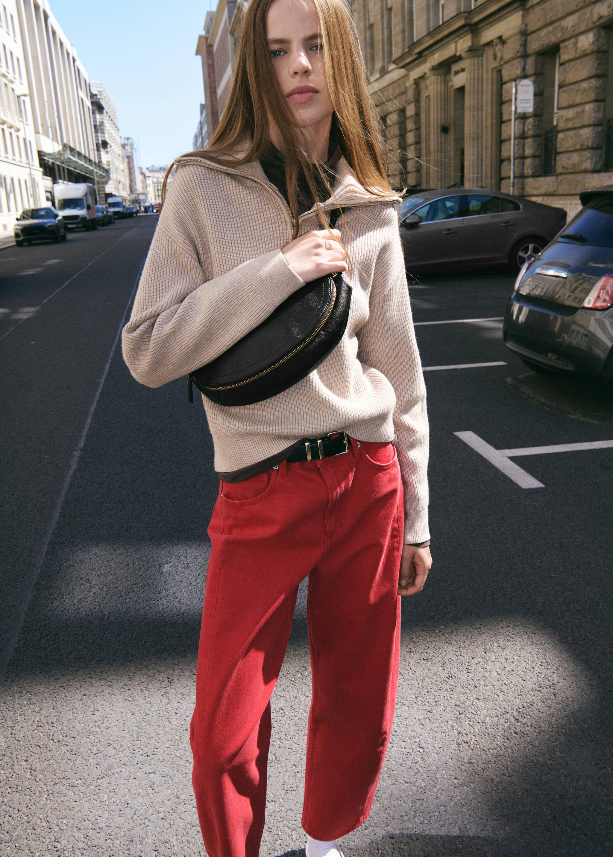 Leather-effect half-moon shoulder bag - General plane