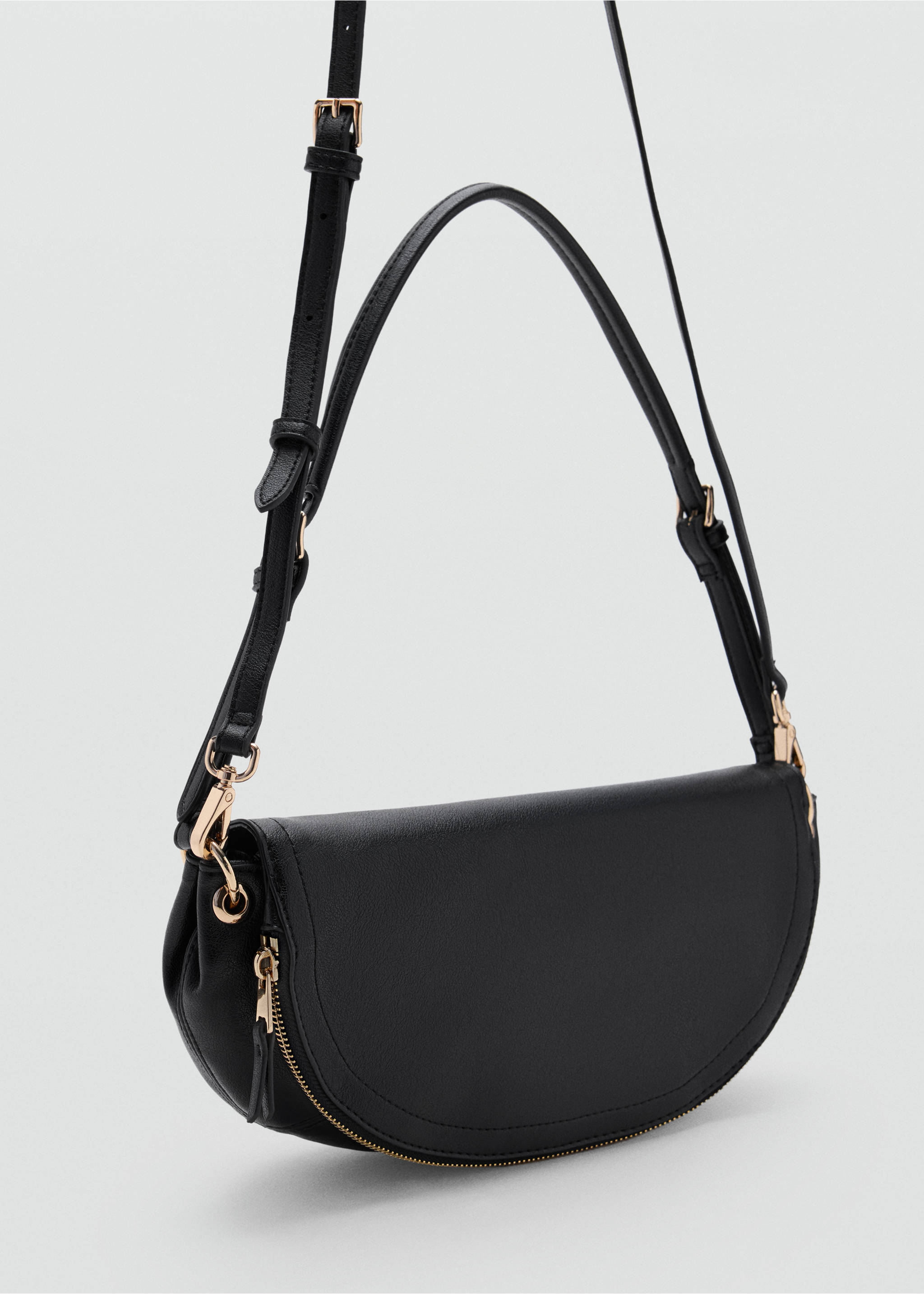 Leather-effect half-moon shoulder bag - رؤية وسط, أسود. Ref: 37056004-00.