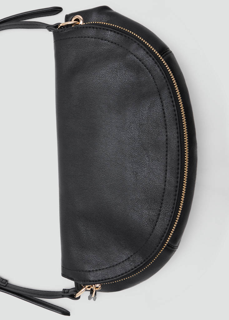 Semi-circular faux leather shoulder bag — Black