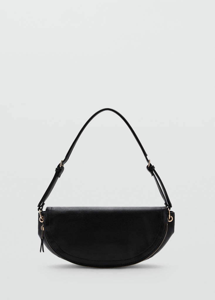 Semi-circular faux leather shoulder bag — Black