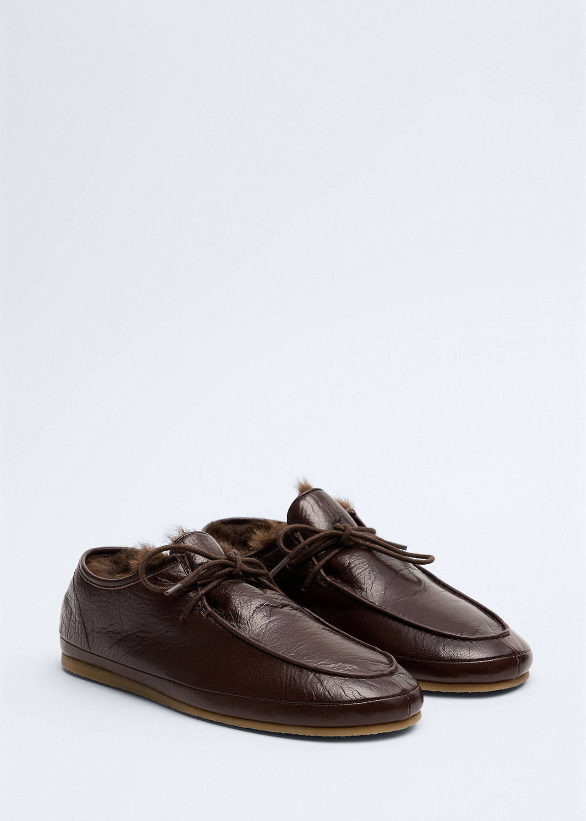 Leather moccasins with fur lining — Chocolate
