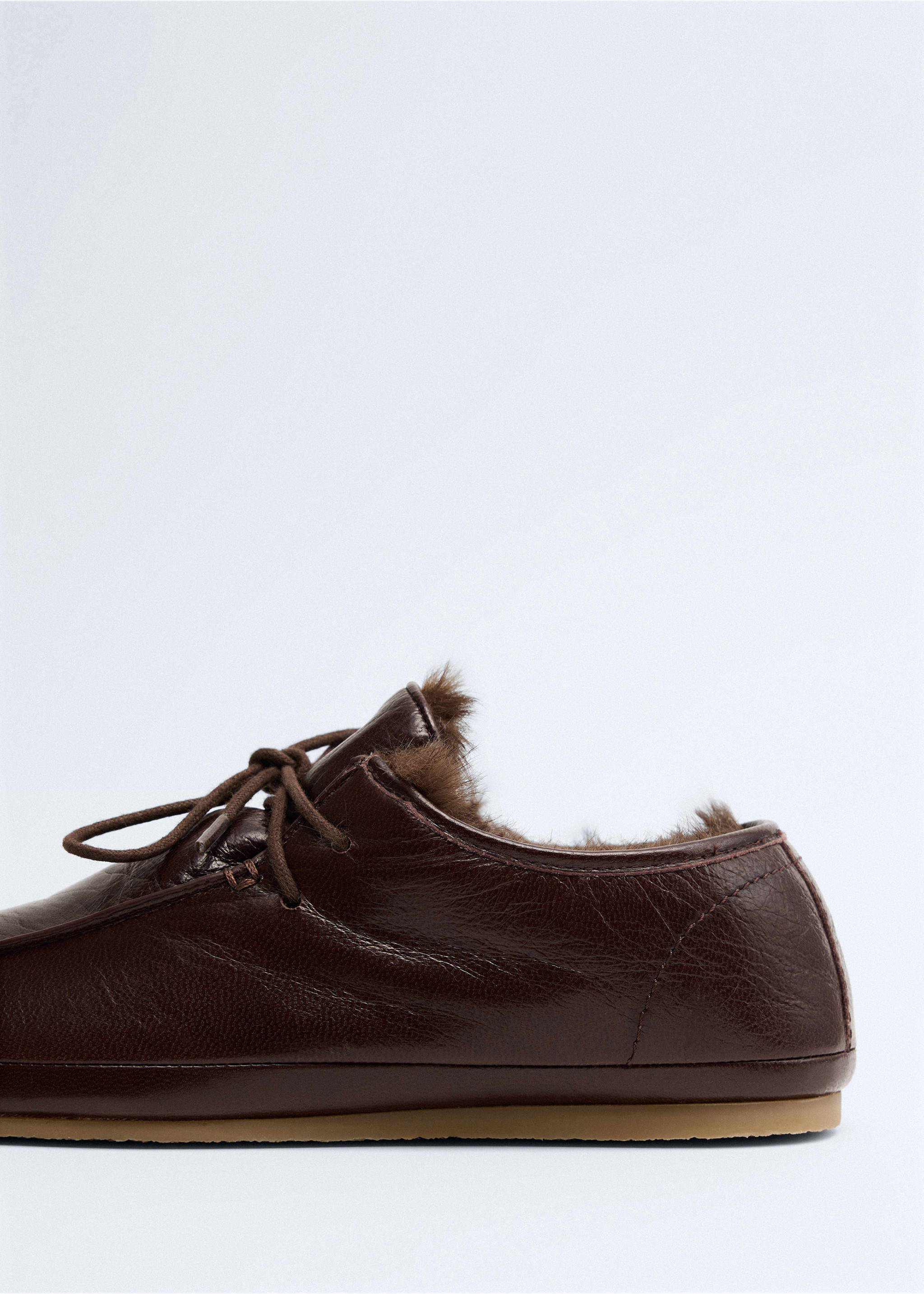 Leather moccasins with fur lining - Details of the article 1, Chocolate. Ref: 37056010-00.