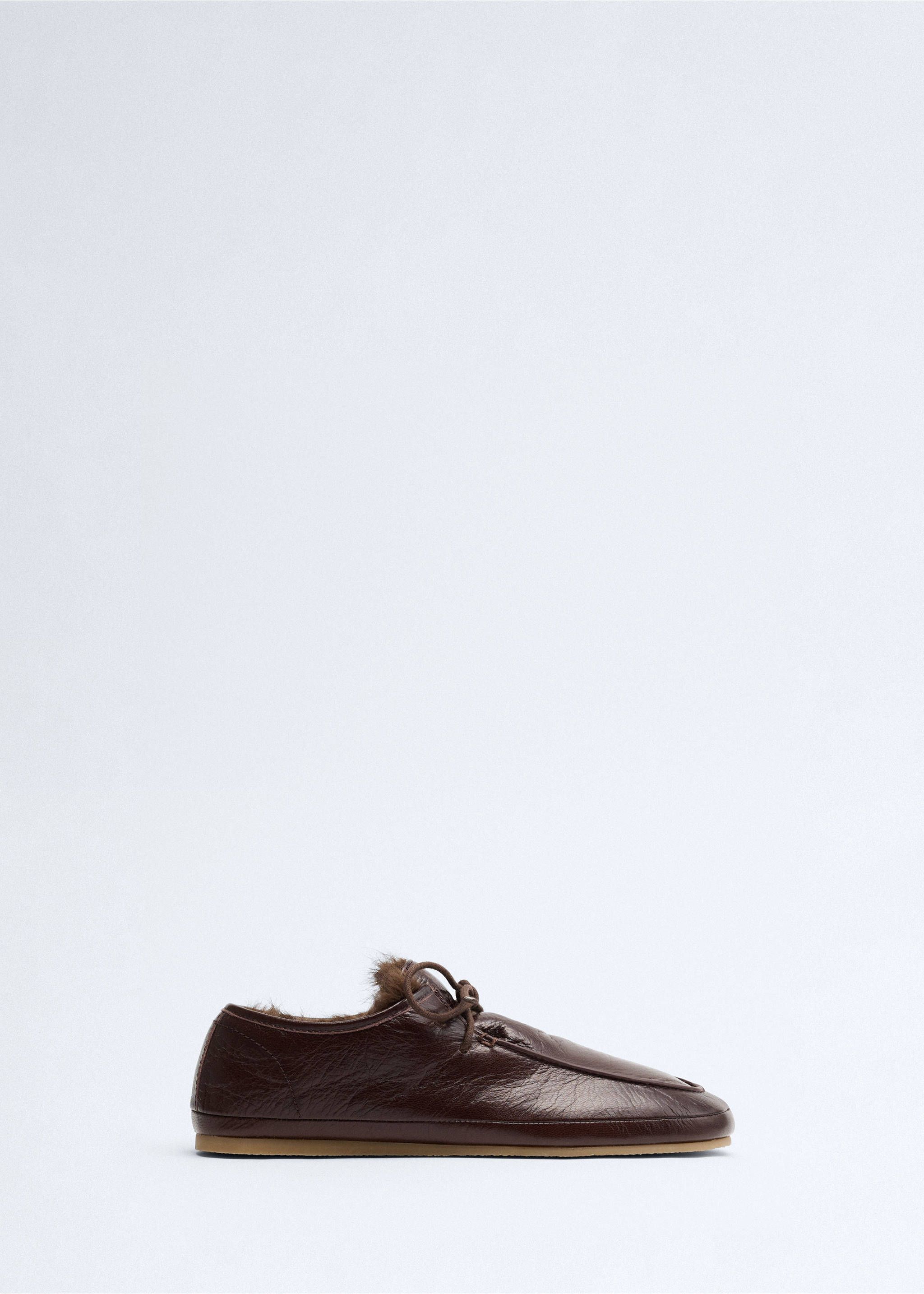 Leather moccasins with fur lining - Article without model, Chocolate. Ref: 37056010-00.