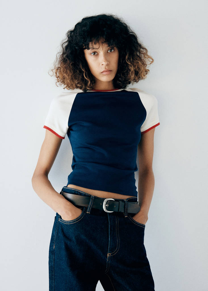 Fitted contrast T-shirt — Blue