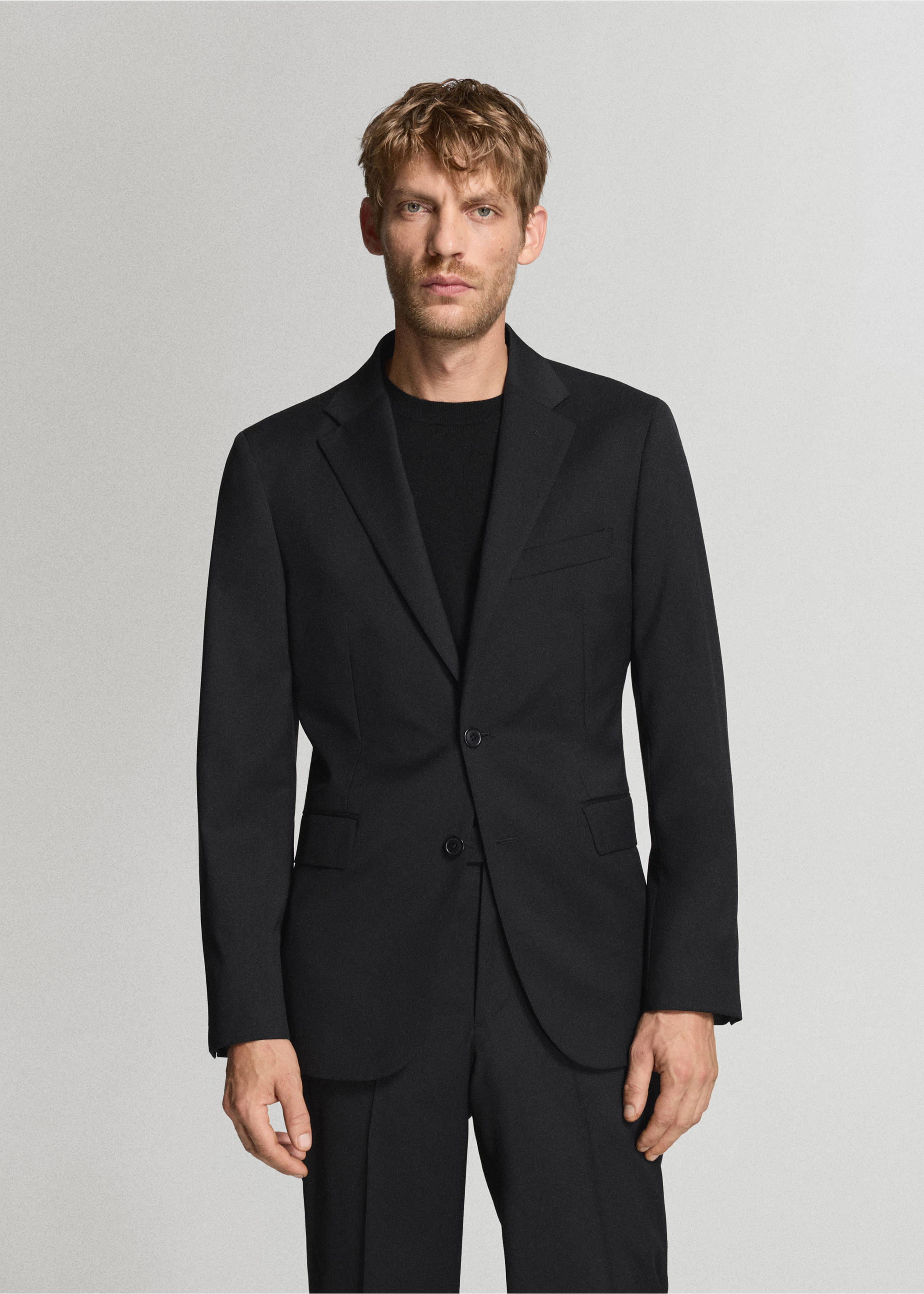 Turin 100% virgin wool suit jacket - Medium plane, Black. Ref: 37056322-00.