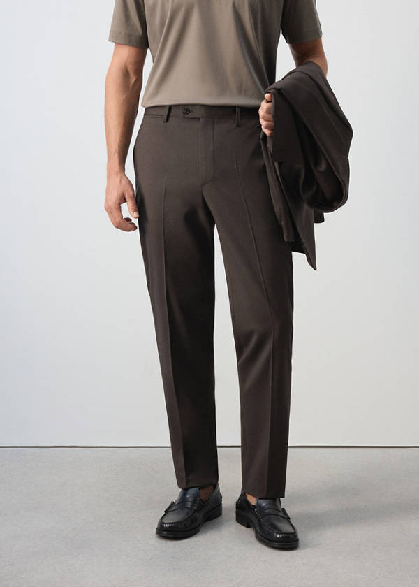 Turin suit trousers, 100% virgin wool, slim fit — Brown